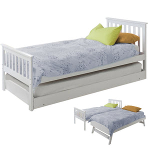 KINGSTON SLUMBER Wooden Single Bed Frame | Pop-Up Trundle | Kids Bedroom Furniture | White