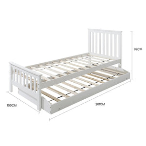 KINGSTON SLUMBER Wooden Single Bed Frame | Pop-Up Trundle | Kids Bedroom Furniture | White