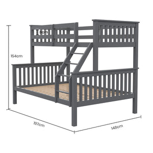 Kingston Slumber Triple Bunk Bed | Single Over Double | Solid Pine Wood | Convertible Design | Grey