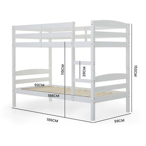 KINGSTON SLUMBER Single Bunk Bed Frame | Solid Pine 2-in-1 Modular Design, White