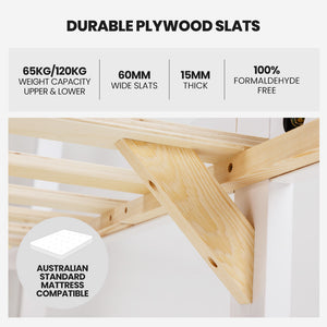 KINGSTON SLUMBER Single Bunk Bed Frame | Solid Pine 2-in-1 Modular Design, White