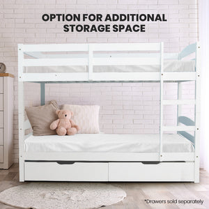 KINGSTON SLUMBER Single Bunk Bed Frame | Solid Pine 2-in-1 Modular Design, White