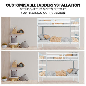 KINGSTON SLUMBER Single Bunk Bed Frame | Solid Pine 2-in-1 Modular Design, White