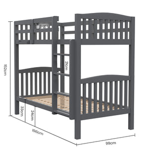 Kingston Slumber Single Bunk Bed Frame | Solid Pine Wood | Modular Design | Grey