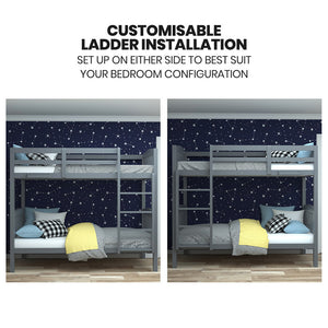 Kingston Slumber Single Bunk Bed Frame | Solid Pine Wood | Modular Design | Grey