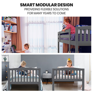 Kingston Slumber Single Bunk Bed Frame | Solid Pine Wood | Modular Design | Grey