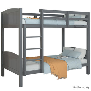KINGSTON SLUMBER Single Bunk Bed Frame | Solid Pine | 2-in-1 Convertible to Two Single Beds | Grey