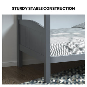 KINGSTON SLUMBER Single Bunk Bed Frame | Solid Pine | 2-in-1 Convertible to Two Single Beds | Grey