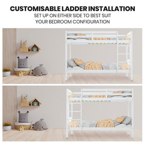 Kingston Slumber Single Bunk Bed Frame | Solid Pine Wood | Modular Design | White