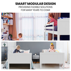 Kingston Slumber Single Bunk Bed Frame | Solid Pine Wood | Modular Design | White