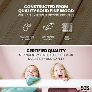 Kingston Slumber Kids Single Loft Bed Frame | Play Area Underneath | Interchangeable Pink & Blue Curtains