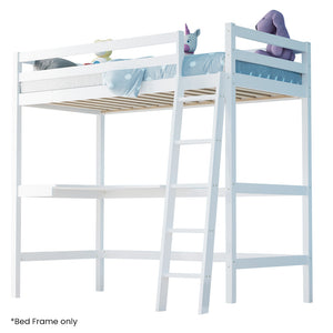 KINGSTON SLUMBER Wooden Kids Single Loft Bed Frame | Built-in Desk | White