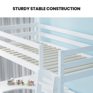 KINGSTON SLUMBER Wooden Kids Single Loft Bed Frame | Built-in Desk | White