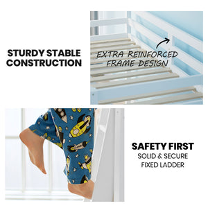 KINGSTON SLUMBER Kids Single Loft Bed Frame | Pull-Out Desk, Storage Drawers & Cabinet | White