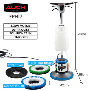 Auch 17" Commercial Orbital Scrubber & Polisher | Hard Floor Buffer, Carpet Cleaner, 12L Solution Tank, 2 Brushes