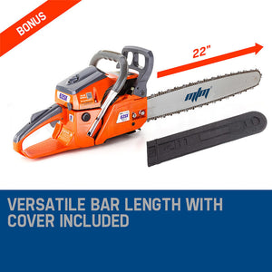 MTM Petrol Chainsaw | 22" Bar | E-Start Tree Pruning | Commercial Top Handle Saw