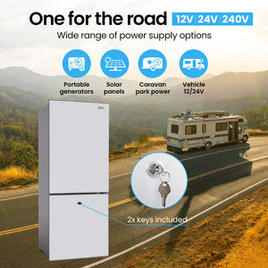 GECKO 139L Upright Portable Fridge/Freezer | 12V/24V/240V for Motorhome & Caravan | Silver