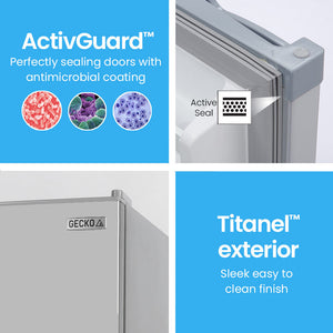 GECKO 142L Upright Portable Fridge/Freezer | 12V/24V/240V for Motorhome & Caravan | Silver