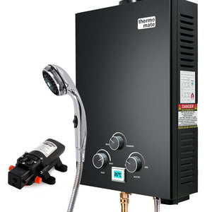 Thermomate Portable Gas Outdoor Camping Hot Water Heater System | 12V Pump | Shower Head | Black