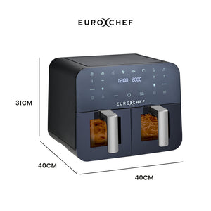 EUROCHEF Air Fryer | 9L | Dual Zone | Electric Digital Airfryer | Twin Drawers | Black/Silver