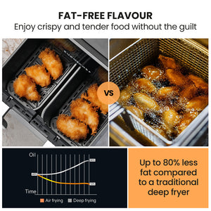 EUROCHEF Air Fryer | 9L | Dual Zone | Electric Digital Airfryer | Twin Drawers | Black/Silver