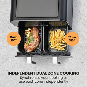 EUROCHEF Air Fryer | 9L | Dual Zone | Electric Digital Airfryer | Twin Drawers | Black/Silver