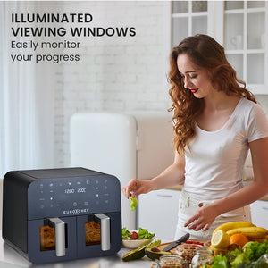 EUROCHEF Air Fryer | 9L | Dual Zone | Electric Digital Airfryer | Twin Drawers | Black/Silver