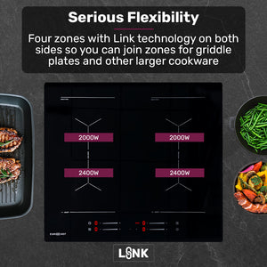 EUROCHEF Induction Cooktop | 60cm | 4 Zone | 7200W | Dual Link Bridged Zone | Touch Controls