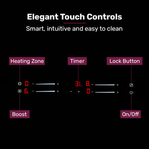 EUROCHEF Induction Cooktop | 60cm | 4 Zone | 7200W | Dual Link Bridged Zone | Touch Controls