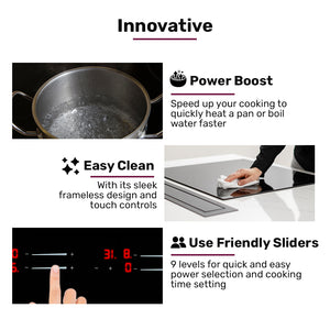 EUROCHEF Induction Cooktop | 60cm | 4 Zone | 7200W | Dual Link Bridged Zone | Touch Controls