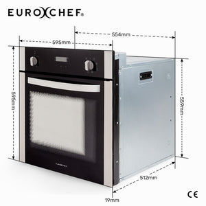 EuroChef 60cm Stainless Built-in 70L Grill 8 Function Fan Forced Electric Wall Oven