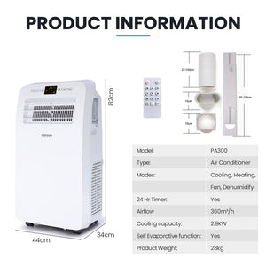 CARSON Portable Air Conditioner & Heater | 2.9kW | Reverse Cycle | Dehumidifier | Cooling & Heating