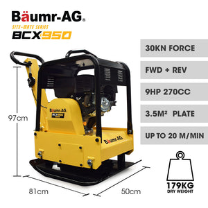 BAUMR-AG Vibratory Plate Compactor | 185kg | 9HP 270cc | 500x700mm | With Wheel Kit | For Sand Soil Gravel Asphalt