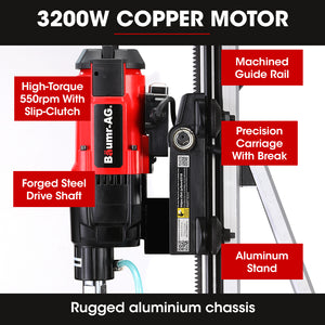 Baumr-AG | Concrete Core Drill | 3200W | 300mm Wet/Dry | Wheeled Stand Combo | Hole Drilling