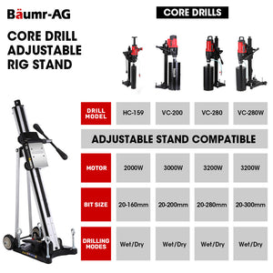 BAUMR-AG Adjustable Core Drill Stand | Wheeled Rig Base for Stability