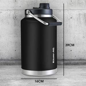 BAUMR-AG 3.8L Double Wall Insulated Stainless Steel Water Bottle | Drink Jug with Handle, Black