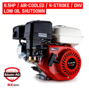 Baumr-AG Petrol Stationary Engine | 6.5HP 4-Stroke OHV | Horizontal Shaft Recoil Start