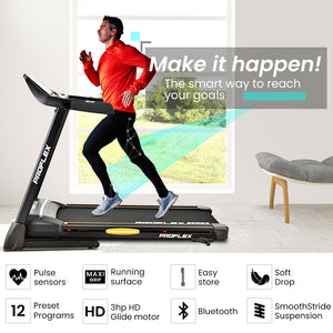 PROFLEX TRX4 Electric Treadmill | Foldable, Medium Size, Suspension, Bluetooth, USB/MP3, Pulse Sensors, Fitness Tracker