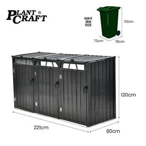 PLANTCRAFT | Triple Steel Wheelie Bin Storage Shed | Enclosure with 3 Doors