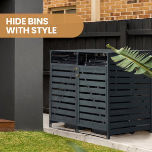 PlantCraft Double Wood Wheelie Bins Storage Shed | 2-Door Garbage Bin Enclosure