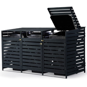 PlantCraft Triple Wood Wheelie Bins Storage Shed | 3-Door Garbage Bin Enclosure