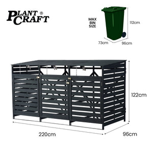 PlantCraft Triple Wood Wheelie Bins Storage Shed | 3-Door Garbage Bin Enclosure