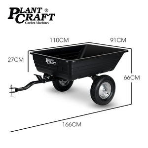 PlantCraft Poly Dump Cart | 272kg Load | Heavy-Duty Tipper Trailer | 16" Tyres | for Ride-On Mowers, ATVs & Quad Bikes
