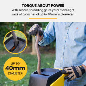 MICHIGAN 2400W Electric Garden Mulcher Shredder | Portable Wood Chipper | Push Stick | 40L Collection Bag