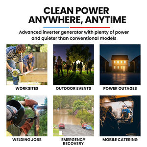 GENPOWER 8.5kW Peak 8.2kW Inverter Generator, Push Button & Remote Start, ATS Compatible, RCD, Portable w/ Wheels, 27L Fuel Tank, Grid Power Home Backup