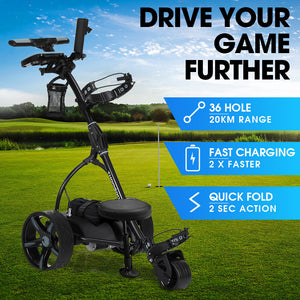 THOMSON E5000 Pro Lithium Golf Buggy | 36 Hole | 12kg | Easy Fold | Electric Motorised Buggy Trolley Cart | Black