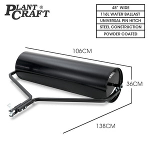 PLANTCRAFT 48" Tow-Behind Lawn Roller | 116L Capacity | Water or Sand Filled | For Leveling Grass & Sod