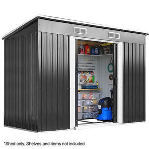 Garden Shed | PlantCraft | Galvanised Steel | 2.38 x 1.31 x 1.82m | Sliding Doors + Floor Frame