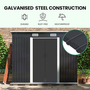 Garden Shed | PlantCraft | Galvanised Steel | 2.38 x 1.31 x 1.82m | Sliding Doors + Floor Frame