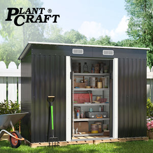 Garden Shed | PlantCraft | Galvanised Steel | 2.38 x 1.31 x 1.82m | Sliding Doors + Floor Frame